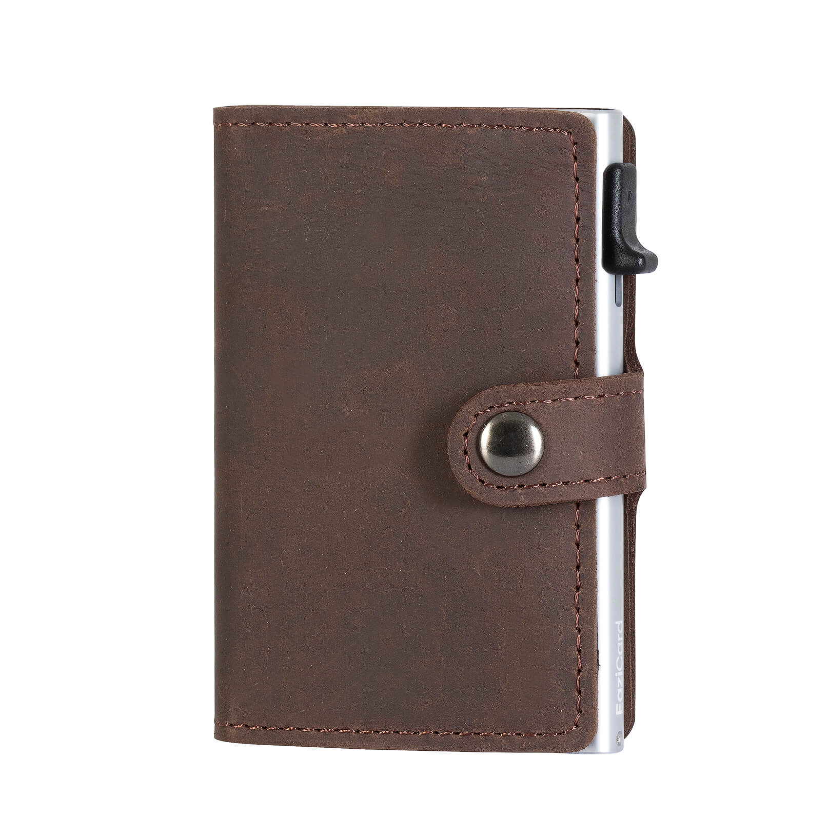 Genuine Leather Card Holder - Dark Brown/Silver - EaziCard™